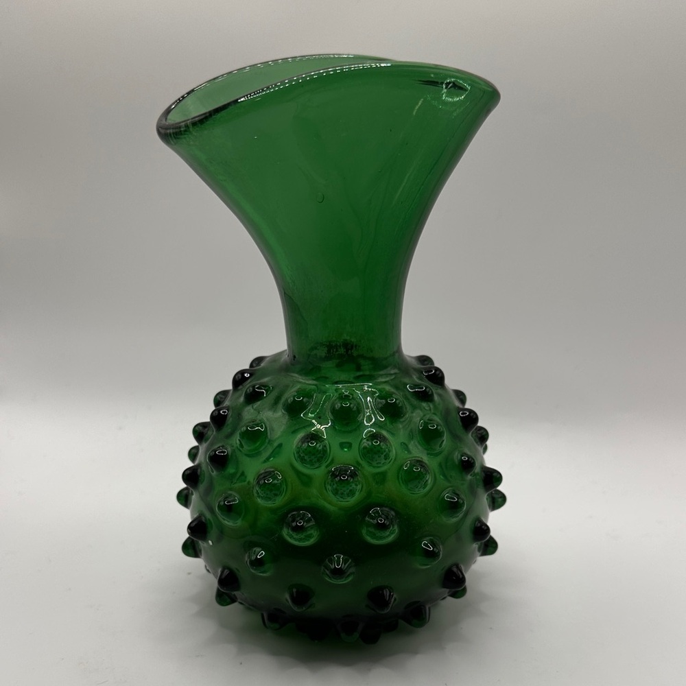 Vintage Glass Green Hobnail Large 7 Inch Vase